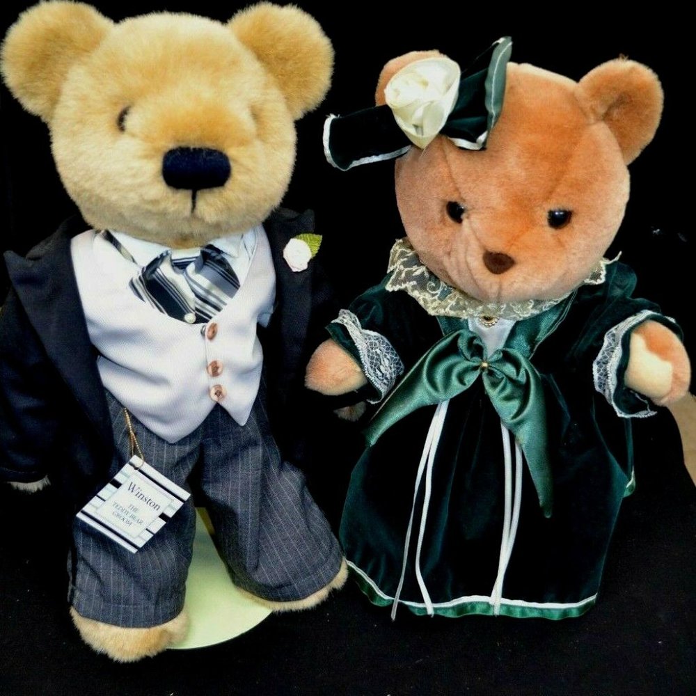 FRANKLIN MINT DOLL 18" Teddy Bear Groom & Bride 1980'S